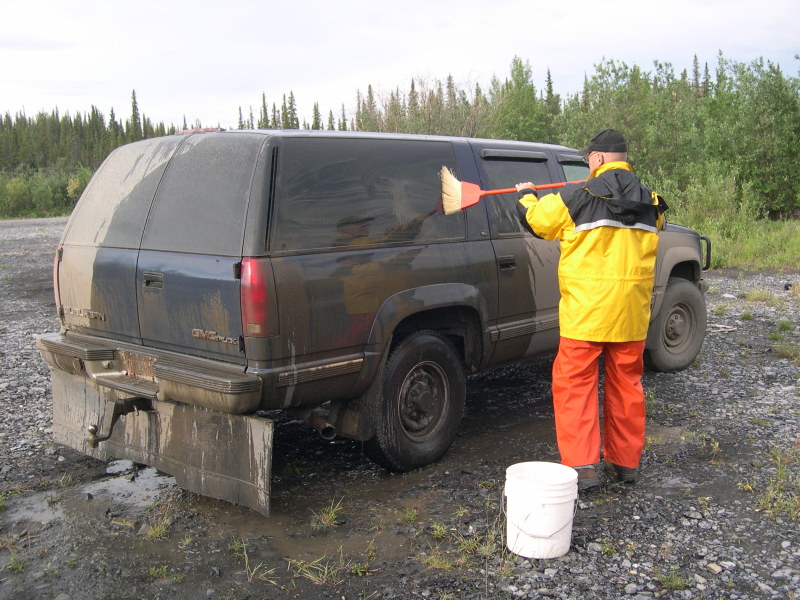 Washing the car on the Dempster Hwy.